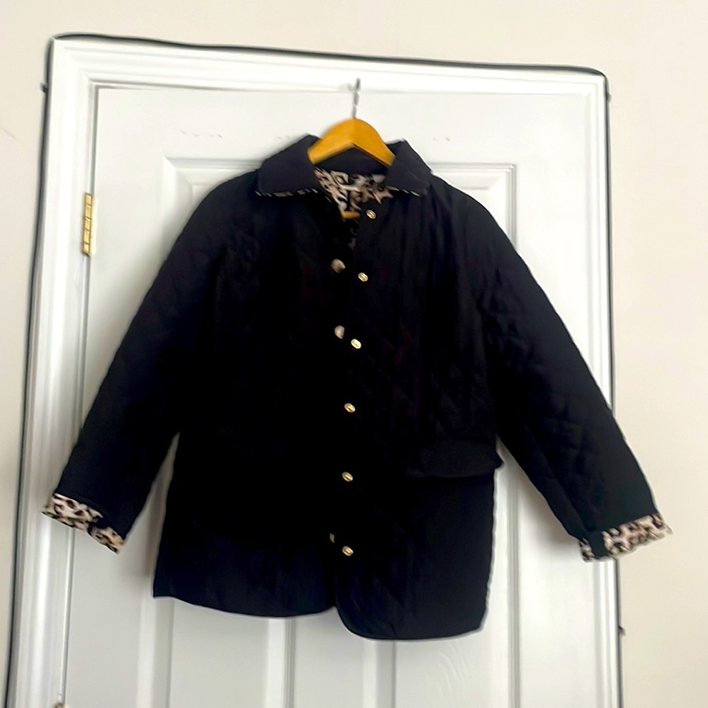 Quilted Black/leopard print Chicos jacket.